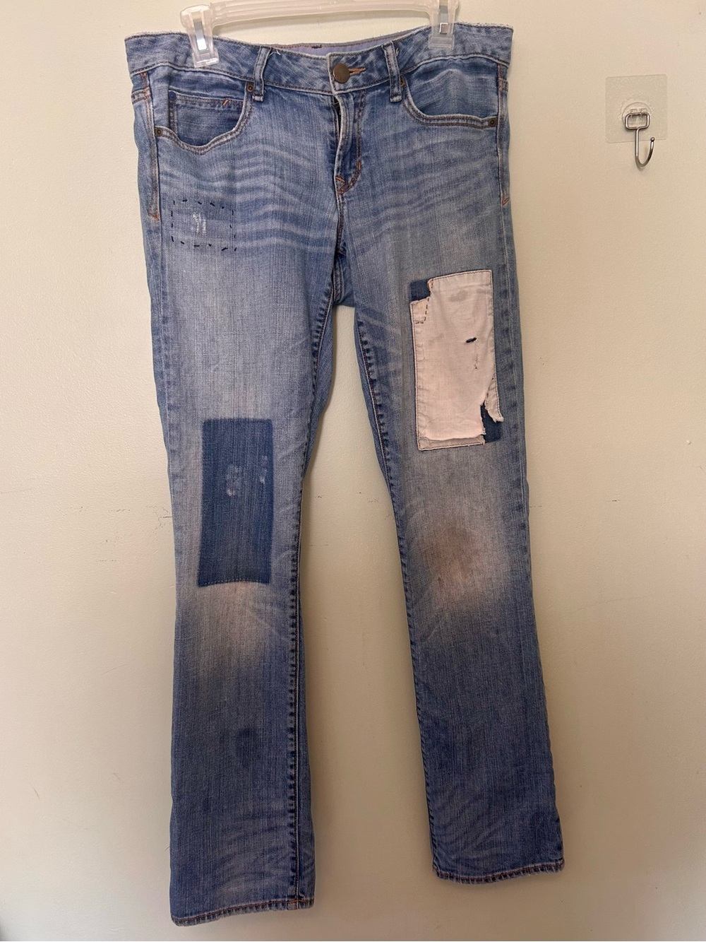 GAP Light Blue Straight Leg Jeans with Patchwork- dirt stain on right knee